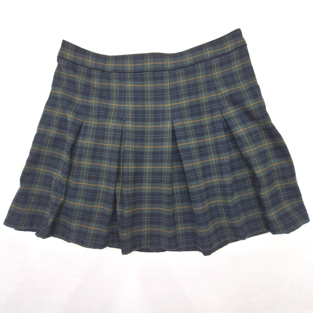 Hollister Pleated Mini Skirt Womens Large Green Plaid Ultra High-Rise Preppy